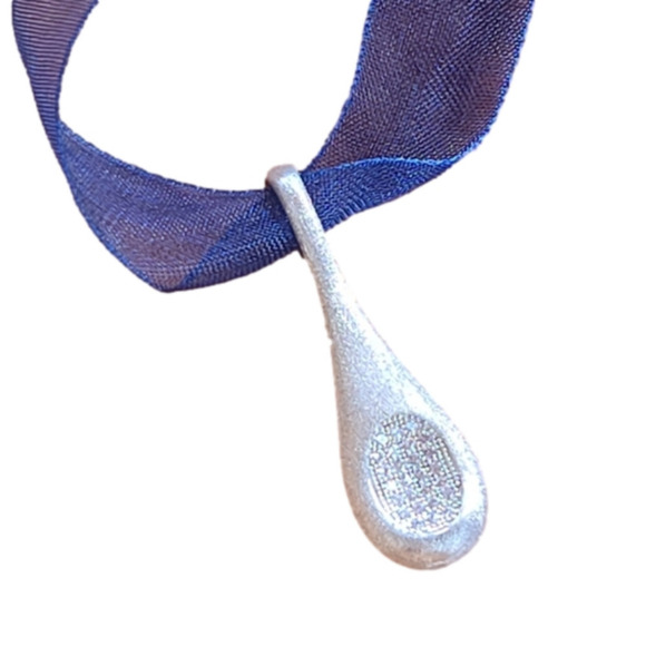 Silvertone Tennis Racket Rhinestone Ribbon Necklace - Picture 2 of 8